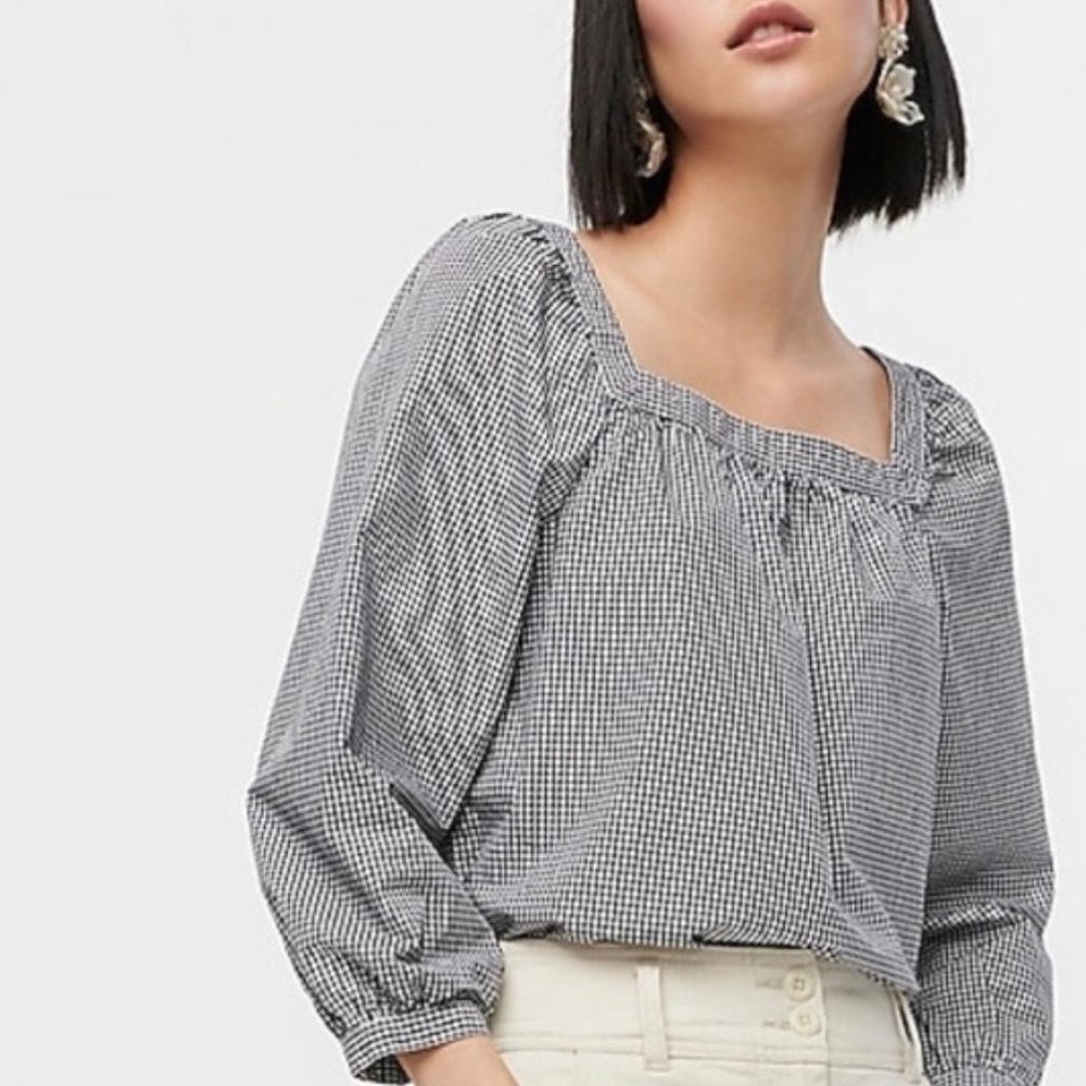 J.Crew Size Small Peasant Top | Black and White Gingham